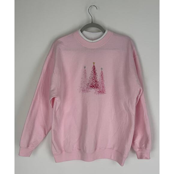 MCCC Sportswear Vintage Christmas Tree Sweatshirt Pink Embroidered Womens Large - Picture 1 of 8